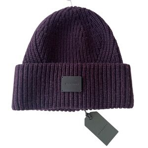 ALLSAINTS Logo Ribbed Beanie Hat OneSize Wine Burgundy Unisex New with Tags